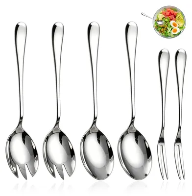 Salatbesteck-Set 6-teilig, Edelstahl, Löffel und Gabeln