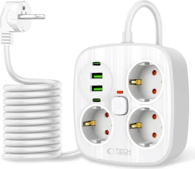 Immagine prodotto di Tech-Protect Pcs3X4, 3 prese di rete, 2Xusb-A, 2Xusb-C 200 Cm - Bianco