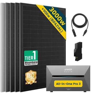 Produktbild von ALLDREI Balkonkraftwerke mit Speicher Anker Solix Solarbank 3 E2700 Pro ,Komplettset mit 6x500W Bifazialer Solarpanel & Smarten Zähler