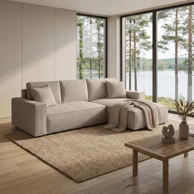 Produktbild von BEAUTYSOFA Ecksofa PARYS L - Form 290cm, Modernes Bettsofa mit Schlaffunktion, Bettkasten, bequemes Sofa, Couch für Wohnzimmer Farbe Cappucino Poso 02