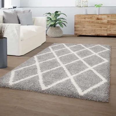 Produktbild von TT Home Wohnzimmer Teppich Hochflor Langflor Plüschig Rauten Optik Skandi Design Modern Größe 60x100 cm
