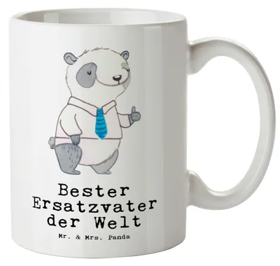 Produktbild von Mr. & Mrs. Panda Pott Panda Bester Ersatzvater der Welt - Weiß - Geschenk, Papa, Kleinigkeit, Papi, Große Tasse, Vater, Familie, Teetasse, Jumbo, jumbotasse, Geschenkidee