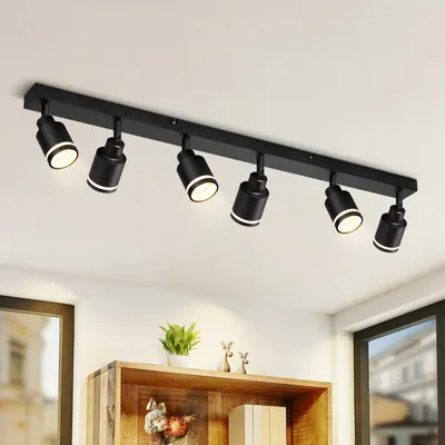 Image de Spot LED ZMH à 6 ampoules, noir, GU10, orientable, en métal, pour salon et cuisine, ampoules non incluses