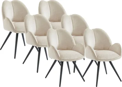 Produktbild von 6er Set Drehstühle mit Stoff und schwarzen Metallarmlehnen - Beige - GULSUN von Maison Céphy