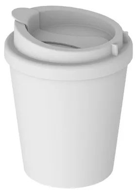 Obrázek produktu pro Hrnek na kávu PremiumPlus 250 ml - dvoustěnný plastový hrnek na kávu s víčkem, vyrobený v Německu, na cesty - bílý