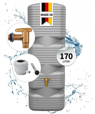 Productafbeelding van 4rain QUADRO wandtank complete-set 170 L betongrijs incl. kunststof uitloopkraan en regenpijp aansluiting