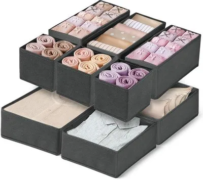 Obrázok produktu pre Uniqoos® 10-dielna sada skladacích úložných boxov – organizéry do skrine a zásuvky, priedušná textília, s plastovým výstuhou