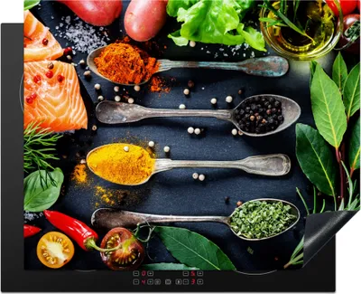 Obrázok produktu pre KitchenYeah® Kryt na varnú dosku bylinky - lyžica - kuchyňa - korenie, 65x52cm, kuchynská dekorácia, keramický kryt na varnú dosku, krycia doska na varnú dosku