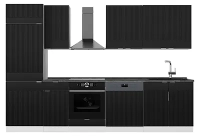 Produktbild von Küchenzeile Vicco Fame-Line Schwarz gestreift/Weiß 300 cm , AP Anthrazit, Model 51092
