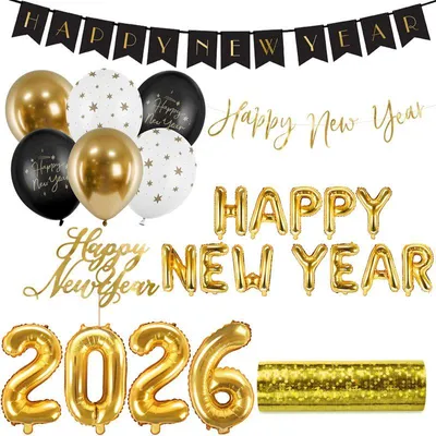 Produktbild von XL Partyset Silvester Deko Party Dekoration gold schwarz Glitzer 2026