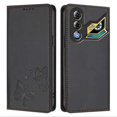 Image de Étui en cuir pour ZTE nubia Neo 3 GT, motif papillon, étui portefeuille à rabat avec support, noir