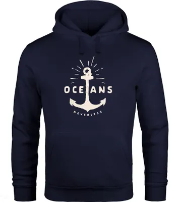 Produktbild von Hoodie Herren Anker Motiv maritim Schriftzug Oceans Kapuzen-Pullover Männer Neverless® navy XS
