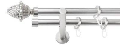 Produktbild von SN Deco Gardinenstange Nantes, 19 mm, 2-läufig, Stahl, Komplett-Set mit Ringen, Auflageträger, 150 cm, chrom matt