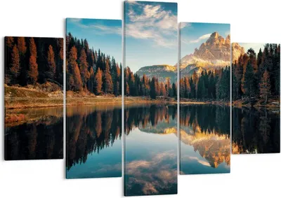 Produktbild von Bild auf Leinwand - Leinwandbild - 5 Teile - Spiegelung See Landschaft - 150x100cm - Wand Bild - Wanddeko - Wandbilder - Leinwanddruck - Bilder - Wanddekoration - Leinwand bilder - EA150x100-4589