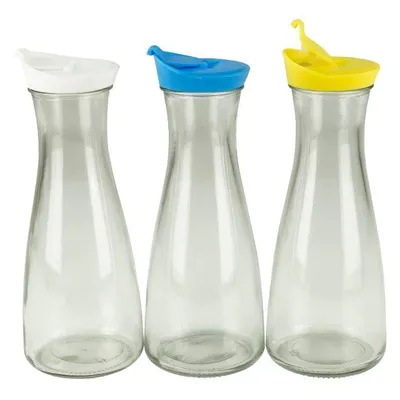 Produktbild von Glaskaraffe mit Deckel 1 Liter 3 Stück Weiß/Blau/Gelb