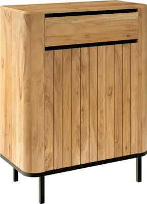 Produktbild von Schuhschrank - B 82 cm - Akazie teilmassiv - Schwarz - Metall - 1 Tür - 1 Schublade