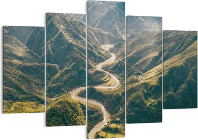 Produktbild von Bild auf Leinwand - Leinwandbild - 5 Teile - Berge Weg Wald - 150x100cm - Wand Bild - Wanddeko - Wandbilder - Leinwanddruck - Bilder - Wanddekoration - Leinwand bilder - Wandbild - EA150x100-4700