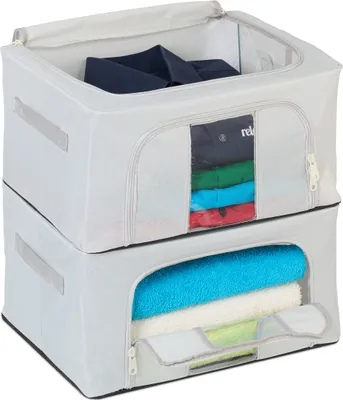 Produktbild von Relaxdays Aufbewahrungstasche 2er Set, Reißverschluss, Bettzeug, Kleidung, Unterbettkommode, HBT: 20 x 40 x 30 cm, grau