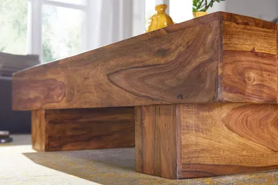 Produktbild von FineBuy Couchtisch rechteckig Sheesham Massivholz 120 cm – Wohnzimmertisch eckig im Block Design | Moderner Holztisch handgefertigt