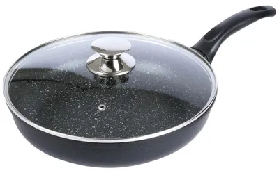 Obrázok produktu pre Hliníková panvica Granit-Bratpfanne GRANDE s pokrievkou z tvrdeného skla – priemer 28 cm – vhodná na plynové a indukčné sporáky – čierna