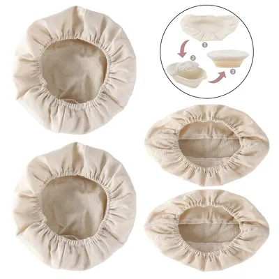 Produktbild von 4er Set Leineneinsätze für Brot-Gärkörbchen – 2 runde (30×9 cm) und 2 ovale (28×14×8 cm) Bäckerleinen, professionell für zuhause