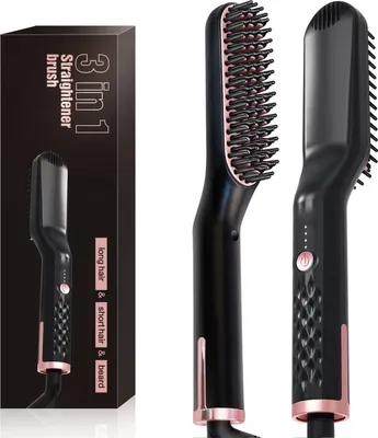 Produktbild von Glätteisen Haarglätter Bürste, Bartglätter für Männer,3 in 1 Haarglätter Bürste