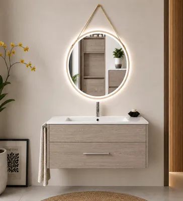 ORIGEN BATH FLORENCIA Badmöbel mit Waschbecken 90x45 cm, Smoky-Eiche