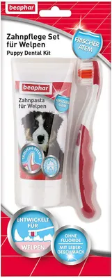 Produktbild von Beaphar Zahnpflege-Set für Welpen, Zahnpasta mit Lebergeschmack & ergonomische Zahnbürste