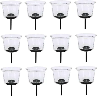 Produktbild von Teelichthalter Stecker Glas Windlicht Ø6,5cm H 4,5cm + 5,5cm Stab Kerzenhalter, Menge:12 St.