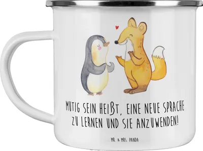 Produktbild von Mr. & Mrs. Panda Teetasse Sprachen Lernen und Anwenden - Weiß - Geschenk, neue Sprache, Teebecher, Kaffeepott, Trost, Sprachreise, Ermutigung, Fortschritte, Emaille Tasse