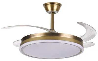 Immagine prodotto di Ventilatore a soffitto DRW con luce e 4 pale retrattili in bronzo, dimensioni 53 x 106 x 106 cm