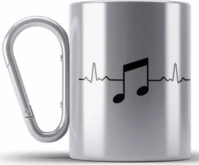 Produktbild von Trendation - Musiker Edelstahl Tasse Karabiner Musikliebhaber Musik Musiklehrer Geschenk Geschenkidee Musiklehrerin Coach Geschenkideen Herzschlag (Silber)