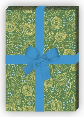 Produktbild von Schönes Granatapfel Geschenkpapier zum Einpacken, grün - G10213, 32 x 48cm