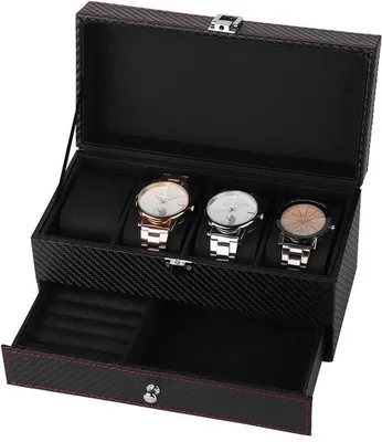 Produktbild von Schmuckkoffer Doppel Schmuck Uhren Ohrringe Ringe Armband Halskette Organizer Lagerbox Ohrring Armband Halskette und Ringe Schmuckkoffer (removed: no brand names found; translated: Schmuckkoffer = Jewelry Box, Doppel = Double, Organizer = Organizer, Lagerbox = Storage Box)