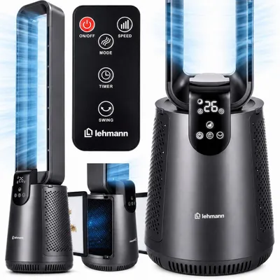 Zdjęcie produktu dla LEHMANN AIRMAIZING wentylator kolumnowy bezłopatkowy szary 50W z pilotem, timerem, LED i filtrem HEPA