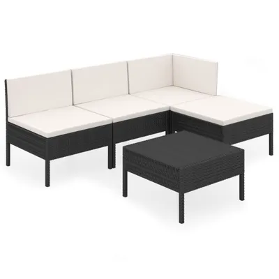 Immagine prodotto di vidaXL set da giardino 5 pezzi con cuscini in poly rattan nero