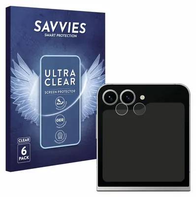 A product package for screen protectors and a representation of a phone with camera protectors.