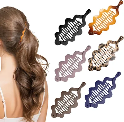 Imagen del producto de Pinzas para el pelo tipo "banana", juego de 6 unidades, en varios colores, ideales para cabello fino