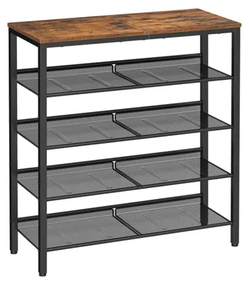 Image de VASAGLE Etagère à chaussures industrielle en métal marron, 4 étagères 75x28x93cm