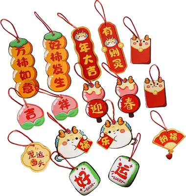 Produktbild von 16 Stück Frühlingsfest-Anhänger, exquisites Neujahrs-Hängeornament im chinesischen Stil für Heimdekorationen