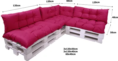 Immagine prodotto di Set Polstre per mobili pallet 120x50 cuscino seduta + cuscino schienale 120x40cm | set di cuscini da esterno per pallet | cuscino pallet rosa
