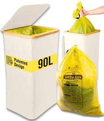 Immagine prodotto di Porta sacchi per rifiuti da 90 litri, giallo, con coperchio, per la cucina