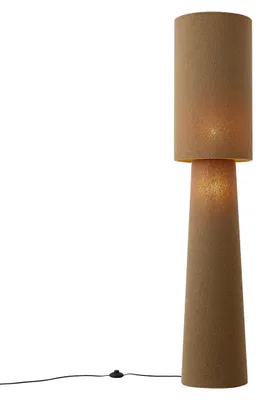 Zdjęcie produktu dla Lampa podłogowa Japandi brązowa tkanina typu teddy 2-źródła światła - Trompet