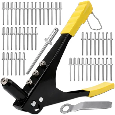 Produktbild von KRUMAD Blindnietzange Set mit 50 Nieten, Popnietenzange für Aluminium und Stahl, Ergonomischer Griff, Robuste Nietpistole für Werkstatt