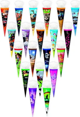 Produktbild von 20x Schultüte / Zuckertüte / 35cm / mit Tüllverschluß / 20 verschiedene Motive