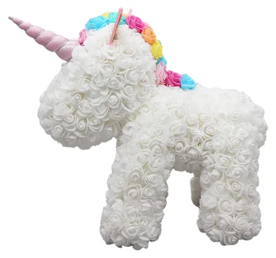 Rosenbär mit LED, 25 cm, weißes Einhorn, Geschenk