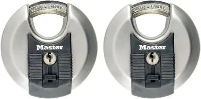 Obrázok produktu pre Diskový visiaci zámok, balenie po 2 kusoch, Master Lock M40EURT, nehrdzavejúca oceľ, 70 mm