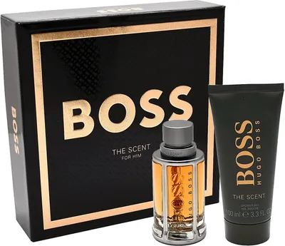 A gift set of Hugo Boss The Scent For Him fragrance and shower gel.