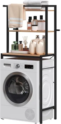 Produktbild von Waschmaschinenregal, WC Regal über Waschmaschine Toilette, Waschmaschinenschrank Überbauschrank, Toilettenschrank, 3 Ablagen, Handtuchhalter, Metall Holzwerkstoff, 67x162x40 cm