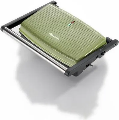 A green Rohnson R-2715 Nostalgie sandwich maker is shown from a diagonal angle on a white background.